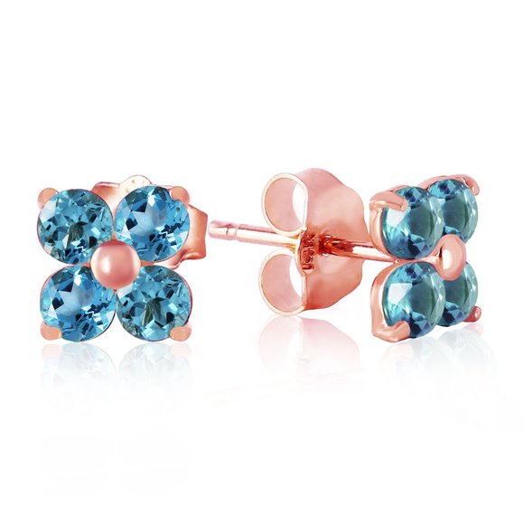 14K. SOLID GOLD STUD EARRINGS WITH BLUE TOPAZ